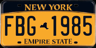 NY license plate FBG1985