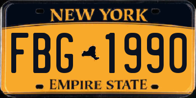 NY license plate FBG1990