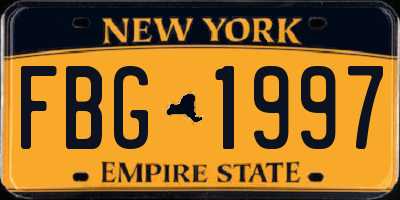 NY license plate FBG1997