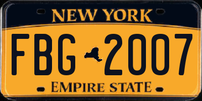NY license plate FBG2007