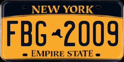 NY license plate FBG2009