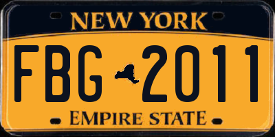 NY license plate FBG2011