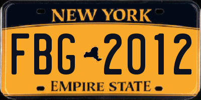 NY license plate FBG2012