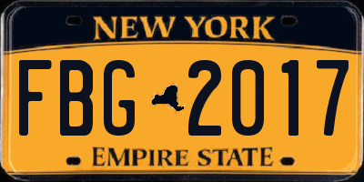 NY license plate FBG2017