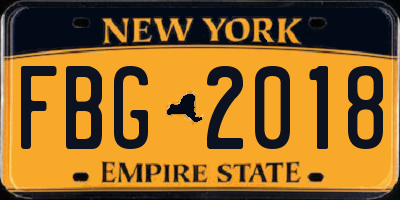 NY license plate FBG2018