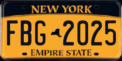 NY license plate FBG2025
