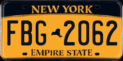NY license plate FBG2062
