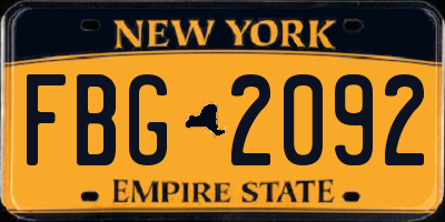 NY license plate FBG2092