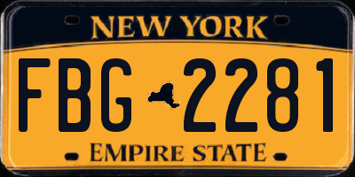 NY license plate FBG2281