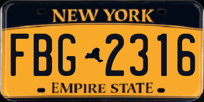 NY license plate FBG2316