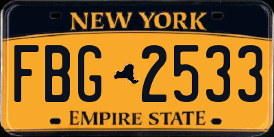 NY license plate FBG2533