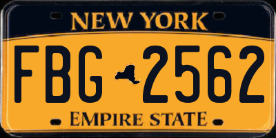 NY license plate FBG2562