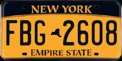 NY license plate FBG2608