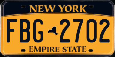 NY license plate FBG2702