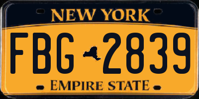 NY license plate FBG2839