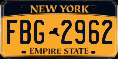 NY license plate FBG2962