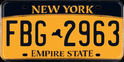 NY license plate FBG2963
