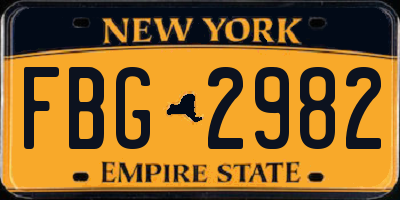 NY license plate FBG2982