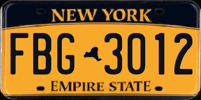 NY license plate FBG3012