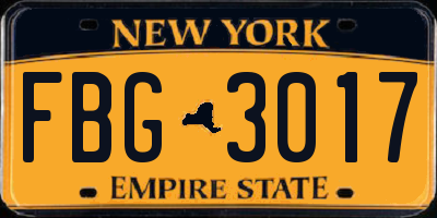 NY license plate FBG3017