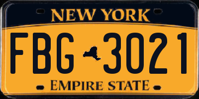 NY license plate FBG3021