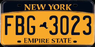NY license plate FBG3023