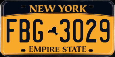 NY license plate FBG3029