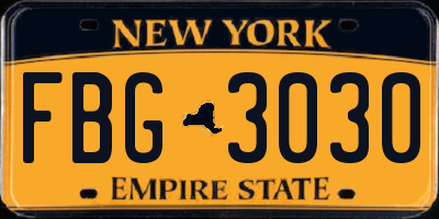 NY license plate FBG3030