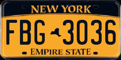 NY license plate FBG3036