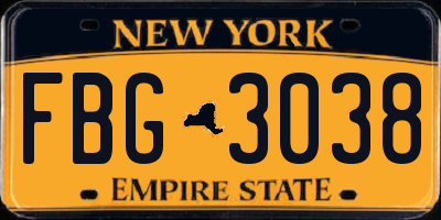 NY license plate FBG3038