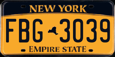 NY license plate FBG3039