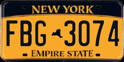 NY license plate FBG3074