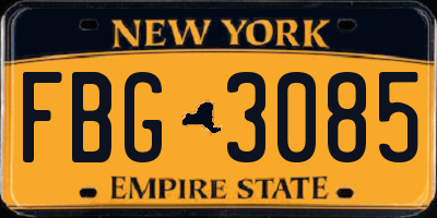 NY license plate FBG3085
