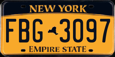 NY license plate FBG3097