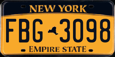 NY license plate FBG3098
