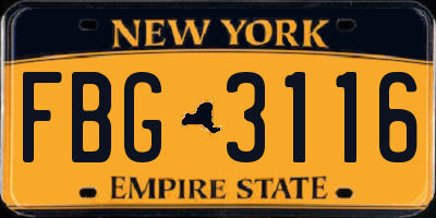 NY license plate FBG3116