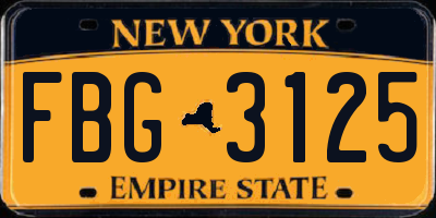 NY license plate FBG3125