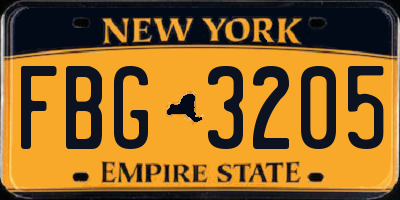 NY license plate FBG3205