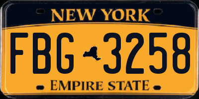 NY license plate FBG3258