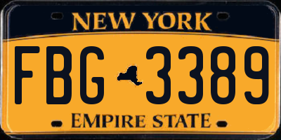 NY license plate FBG3389