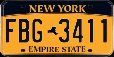 NY license plate FBG3411