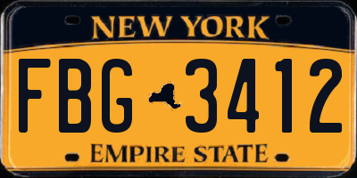NY license plate FBG3412