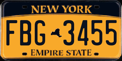 NY license plate FBG3455