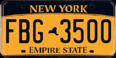 NY license plate FBG3500