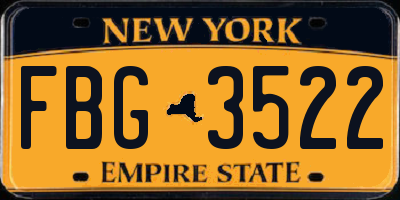 NY license plate FBG3522