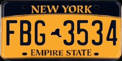NY license plate FBG3534