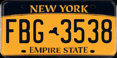 NY license plate FBG3538