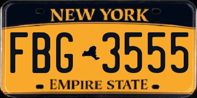NY license plate FBG3555