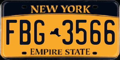 NY license plate FBG3566