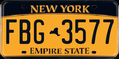 NY license plate FBG3577